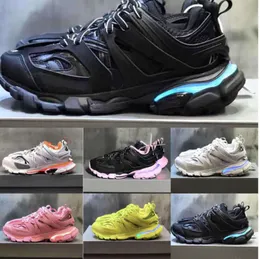 Box Womens Erkek Tasarımcı Sıradan Ayakkabı Track LED Spor Sneaker Açık Gri Mavi Gomma Deri Siyah Pembe Eğitmeni Naylon Baskılı Platform Erkekler Işık 3 3 881ess