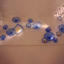 Лампы вручную стеклянную лампу Chihuly Murano Decor Decor Art Цветочные тарелки синий янтарь