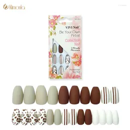 Yanlış Tırnaklar 24 PCS/SET MAT NEP NEP NAGELS MİYE KARE KAPAK KAPAK DEKİLİ İLE TOPLAMA KAHVELE TAVA İLE SAHİP