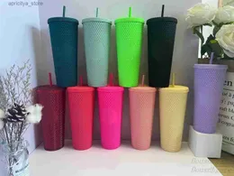 water bottle Starbucks Mermaid Goddess Studded Cup Tumblers 710ml CARBIE Pink Matte Black Plastic Mugs with Straw239b L48