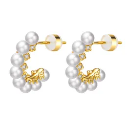 Pearl Hoop أقراط النسخة الكورية للسيدات Instagram stagram style الطويل الطويل 18K Zircon ear buckle stud arring المجوهرات