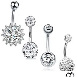 Navel & Bell Button Rings 4Pcs/Set Surgical Steel Piercings Crystal Belly Navelearring Bar Y Woman Body Jewelry Drop Delivery Dhfdb
