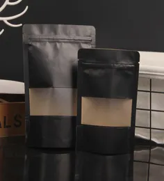 500pcslot Black Kraft 종이 서리 가죽 창문 스낵 쿠키 커피 포장 가방 크리스마스 종이 기프트 파우치 1695753