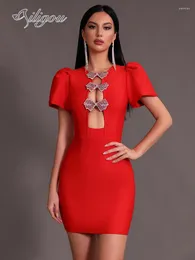 Vestidos de festa Ailigou 2024 Summer Red Black Sexy Sexy Diamond Diamond Bow Hollow Tight Mini Tike Dress Elegant