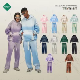 Erkek Kadın Hoodies Set Unisex Swearpants Street Giyim Ağır Asit Yıkama Külotu 240409