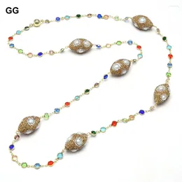 Colares pendentes GG 39 "Crystal de pérolas brancas naturais CZ CZ CZ PAVEDS ESTAÇÃO DO CARRO LONGO GOLD CHINAÇÃO colorida para mulheres