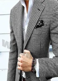 Män jackor houndstooth dogstooth blazers rutiga formella prom tuxedos anpassade kostym rockar en bit groomsman sposo greatcoat6632313