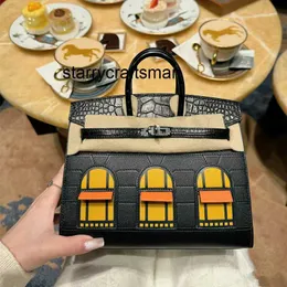 Kvinnor Luxury Handbag L New Style Palm Mönstrad krokodilmönstrad liten husväska äkta läderväska Fashionabla färgkodad enkel axel