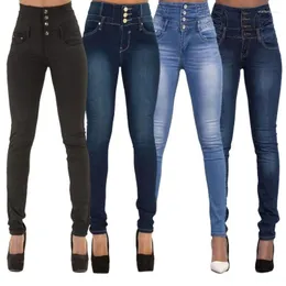 Jeans femininos para mulheres Spring e Autumn Fiting apertado de cintura alta versátil calças de lápis pequenas de pernas pequenas de pernas pequenas