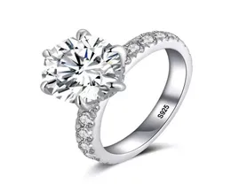 مع شهادة Silver 925 حلقات للنساء 20CT Round Cut Zirconia Diamond Solitaire Ring Band Band Bridal Joyas Z9365780