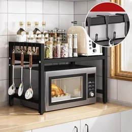 Portametta cucina a microonde stand regolabile a 2 livelli con scaffali pesanti 6 ganci