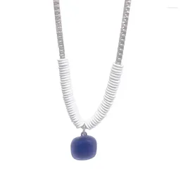 Correntes y colar de aço de titânio quadrado azul para homens casal sofisticado garota picante garota doce e fria Chain Chain Women Women Neck