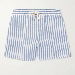 Designer Men Shorts Summer Italian Design Casual Short Pants Loro Piano Bermuda Bay Straight-Leg Striped Linen Drawstring Shorts Beach Wear Piana