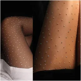 Strumpor strumpor kvinnor kvinnor mesh tights höga midja strumpor se genom kristall strumpbyxor för festklubb droppleveranskläder underwe dhpzc