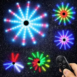 Smart Outdoor pendurou fogos de artifício Luz 12 ramo 96LEDS Starburst Light com remoto para festa de casamento Patio Garden Decor 240409