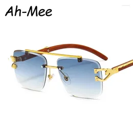 Óculos de sol Brand Rimless Retangle Mulheres Mulheres Vintage Metal Leopard Sun Glasses Moda Moda Os óculos de gradiente sem moldura Shades para homens