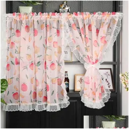 Curtain Drapes Korean Short Curtan For Kitchen Small Window Pink Peach Print Tle Coffee Half Curtains Cabinet Obscuration Drop Del Dhqu0