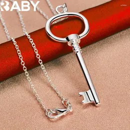 Pingentes finos 925 Sterling Silver Classic Round Key Pingente Colar de 16 a 30 polegadas Chain para Mulheres Man Jóias de Charm de Moda de Casamento