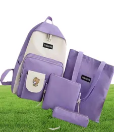4 -stycken Set High School ryggsäckväskor för Teenage Girl Canvas Travel Backpack Women Bookbags Teen Student Schoolbag Fashion 2108096560071