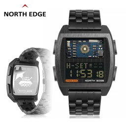 North Edge Cyber Tank New Men's full steel digital Smart Watch Digital Retro Industrial Style Waterproof stopwatch and LED lighting