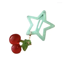 Hair Clips Y2K Star Clip With Cherry Pendant Unique Shaped Bangs Fashion And Elegant Hollow Barrette Metal Clamp T8DE