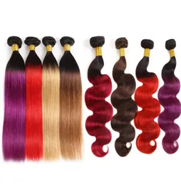 Ishow 10A Brazilian Human Hair Bundles Ombre Color Hair Extensions 3Pcs with Lace Closure T1BPurple 99J Body Wave Straight for Wo81741600