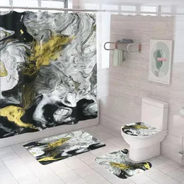 Teppiche weiße goldene Marmor Duschvorhänge mit Haken Moderne Teppich Badezimmer Dekor Toilettendeckel Badematte Set Teppich WC Accessoires