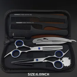 Tesoura de cabelo de cabeleireiro profissional 6 polegadas de 6 polegadas 440c cabeleiras de barbear de barbeiros cortando ferramentas de desbaste de alta qualidade 240418