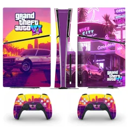 Joysticks Grand Theft Auto Vi GTA 6 PS5 İnce Disk Skin Sticker Konsol ve 2 Denetleyici için Yeni PS5 İnce Disk Cilt Vinil