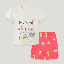 의류 세트 유아 아기 소녀 Tshirts 반바지 반바지 여름에 어리석은 소매 여름 복장 어린이 의상 소녀 2-7y 잠옷