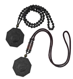 Drop Natural High Quality Black Obsidian Yin Yang BAGUA Tai Chi Pendant Necklace Chinese Luck Women Men Jewelry6936254