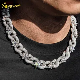 Gioielli hip-hop moissanite in stile alla moda con forma di fiori più sier, serratura a bastone lungo, fibbia a catena cubana refrigerata