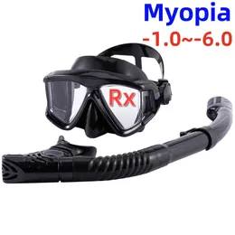 Optical Myopia Snorkel Set Diving Mask Nearsighted Swimming Goggles Short Sighted Panoramic Wide View Adults Youth -1.0To-6.0 240411