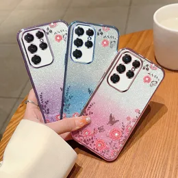 حالة هاتف Pling Glittering Flower Case PC TPU لـ Samsung A05S A21S A33 A53 A73 S21 S22 S23 S24 Ultra Luxury Mobile Cover