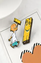 Carattere di cartone animato anime piccola testa calva espressione divertente espressione in legno smalcio di smalto cool boy personalità badge giallo denim pin2170204