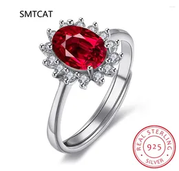 Cluster Rings Princess Cut 3.2ct Lab Red Ruby Ring Original 925 Sterling Silver Engagement Wedding Band Jewelry for Women
