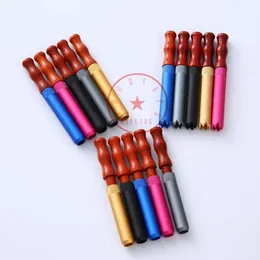 Natural Wood Dugout Mini Colorful Aluminium Alloy Pipes Portable Digger Filter Herb Tobacco Rökning Cigaretthållare Tube Catcher Taster Bat One Hitter Tips DHL
