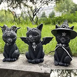 Oggetti decorativi Figurine Figura in resina Mago Black Magic Cat Ornaments Table Art Regali originali Miniature carine Modern Room Deco Dhhyu