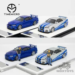 Автомобили Diecast Model Car Time Micro 1 64 GTR R34 Open Cover Fast Furious Car Diecast Model Car 230625