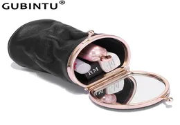 Makeup Case Unique Cylindrical Parfym Eyebrow Pencil Organizer Pouch äkta oljevaxläder bärbar läppstiftväska med spegel Y26235462