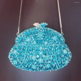 Kvällspåsar 2024 Ankomst Blue Rhinestone Clutch Purse Luxury Women's Crystal Diamond Clutches High Quality Lady Party Purses