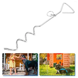 Dog Collars Tie- Out Stake Stainless Steel Prevents Pulling And Bending For Outdoor Camping ( Silver )