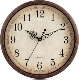 Uhrenprodukte Vintage Brown Wall Clock Stille Nicht -Ticking -Quarz -Batterie -Batterie -Batterie -Runde Dekorative einfach zu lesen