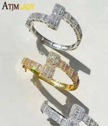 Link Chain Gold Silver Color Opened Square Zircon Charm Bracelet Iced Out Bling Baguette CZ Bangle For Men Women Luxury Jewelry3673806