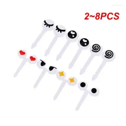 Forks 2-8pcs Mini Göz Karikatür Çocuklar İçin Seçimler Sevimli Meyve Çatal Bento Kutu Dekoru Yeniden Kullanılabilir Çocuklar Snack Cake Tatlı