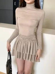 Casual Dresses Fashion Wind Elastic Slim Looking Blingbling Cake Dress 2024 Sexy Temperament High Waist