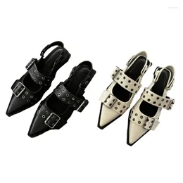 Casual Shoes M2EA Slingbacks Flats With Metallic Fastening Wide Welts Buckle Ballets Fashionable Block Heel Comfortable