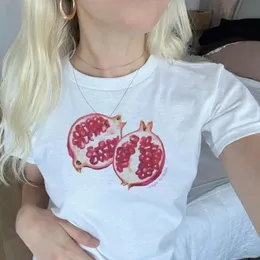 Синцинг детская футболка Y2K Женские фруктовые фрукты графическая крышка круглая шея с короткими рубашками 2000 -х