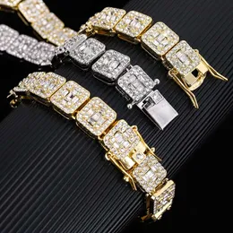 Fina smycken Hip Hop Luxury 13mm Big Diamond Square Shape Clustered Cuban Tennis Chain Necklace Armband