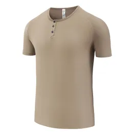 Maglietta da allenamento per camicia Henry Shirt Top Fitness Gym Shirt che corre in ginnastica a manica corta Elastico Sport Sport Evalking Indossando abbigliamento 240409